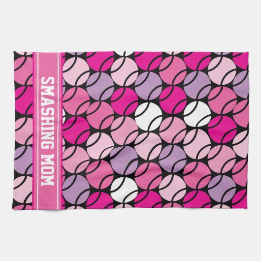 🎾 Roze en paarse tennisballen, met initiaal Theedoek (Horizontaal)