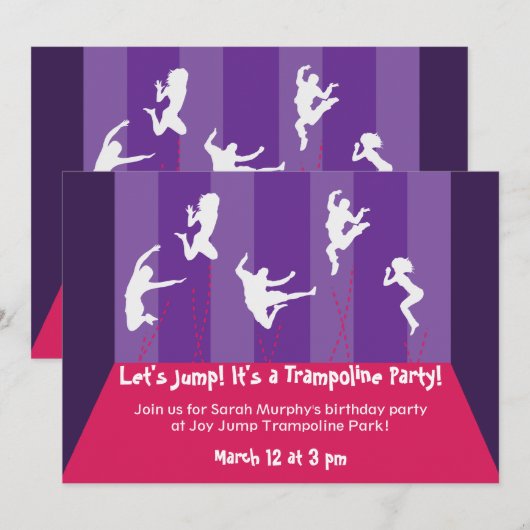 Roze en Paarse Trampoline Party-indeling Kaart (Voorkant / Achterkant)