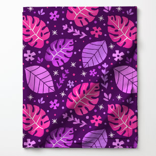 Roze en Paarse Tropisch Monstera Blad Patroon Stof