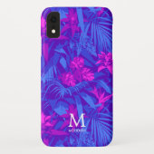 Roze en Paarse tropische bladmonogram Case-Mate iPhone Case (Achterkant)