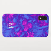 Roze en Paarse tropische bladmonogram Case-Mate iPhone Case (Achterkant (horizontaal))