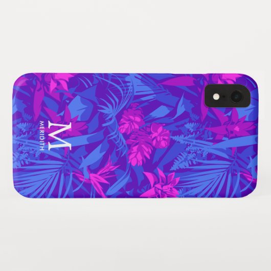 Roze en Paarse tropische bladmonogram Case-Mate iPhone Case (Achterkant (horizontaal))