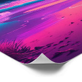 Roze en Paarse tropische golven en palmbomen Poster (Hoek)