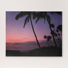 Roze en paarse tropische palmzonsondergang legpuzzel