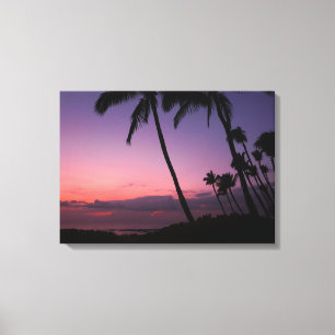 Roze en paarse tropische zonsondergang canvas prin afdruk