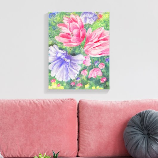 Roze en Paarse tuinbloemen Canvas Afdruk (Insitu (Woonkamer))