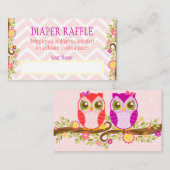 Roze en Paarse uilen - Luier Raffle Ticket Informatiekaartje (Voorkant / Achterkant)