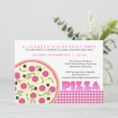 Roze en Paarse uitnodiging van de Pizza Partij (Staand voorkant)