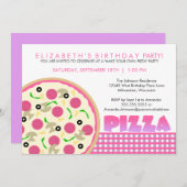 Roze en Paarse uitnodiging van de Pizza Partij (Voorkant / Achterkant)