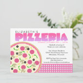 Roze en Paarse uitnodiging van de Pizzeria Party (Staand voorkant)