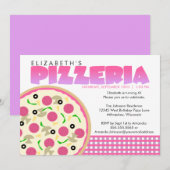 Roze en Paarse uitnodiging van de Pizzeria Party (Voorkant / Achterkant)