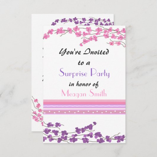 Roze en Paarse uitnodiging voor bloesems (Voorkant / Achterkant)