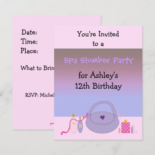 Roze en Paarse uitnodigingen van de Birthday Parti (Voorkant / Achterkant)