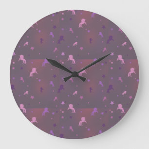 roze en paarse unicorn - en sterrenpatroon grote klok