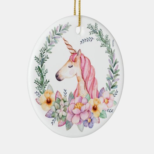 Roze en Paarse unicorn kerstboomversiering Keramisch Ornament (Rechts)