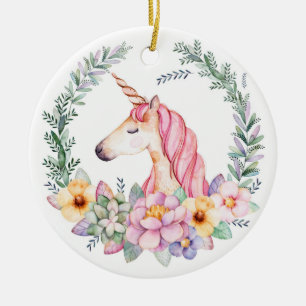 Roze en Paarse unicorn kerstboomversiering Keramisch Ornament