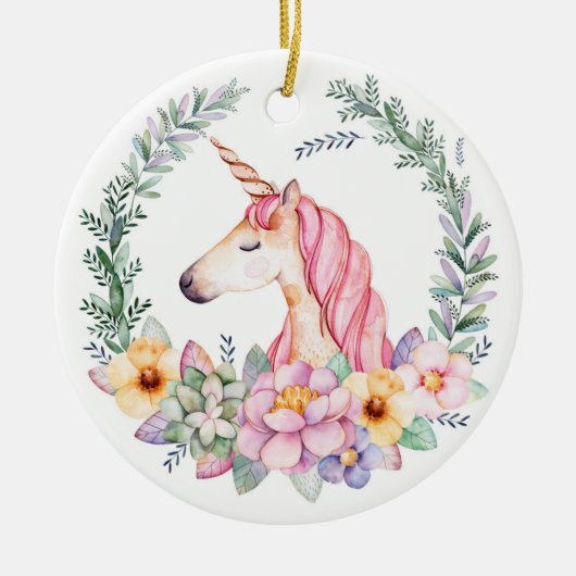 Roze en Paarse unicorn kerstboomversiering Keramisch Ornament (Voorkant)