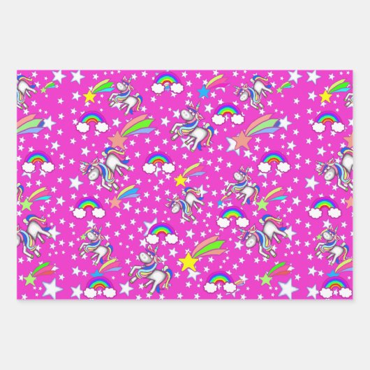 Roze en Paarse unicorn papierverzameling Inpakpapier Vel (Voorkant 3)