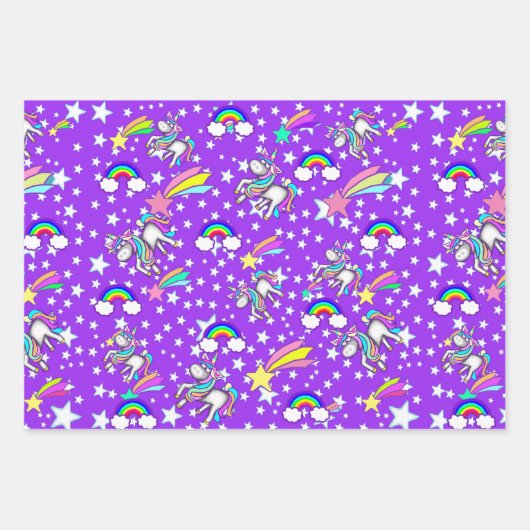 Roze en Paarse unicorn papierverzameling Inpakpapier Vel (Voorkant 2)