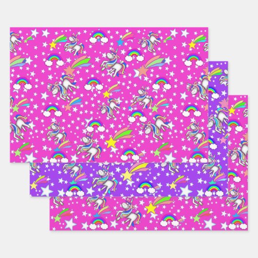 Roze en Paarse unicorn papierverzameling Inpakpapier Vel (Set)