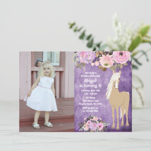  roze en Paarse ventilatorfoto Paardendag Kaart (Staand voorkant)