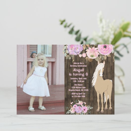 roze en Paarse ventilatorfoto Paardendag Kaart (Staand voorkant)