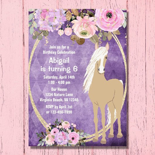  roze en Paarse ventilatorfoto Paardendag Kaart