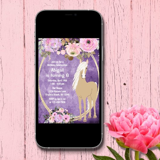 roze en Paarse ventilatorfoto Paardendag Kaart