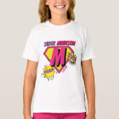 Roze en Paarse verjaardag Meisje Super Hero verjaa T-shirt (Voorkant)