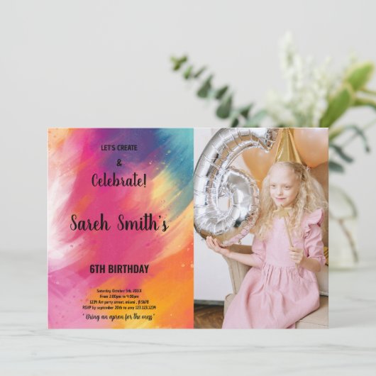 Roze en Paarse Verjaardagsuitnodiging Kaart (Staand voorkant)