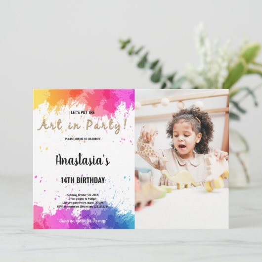 Roze en Paarse Verjaardagsuitnodiging Kaart (Staand voorkant)