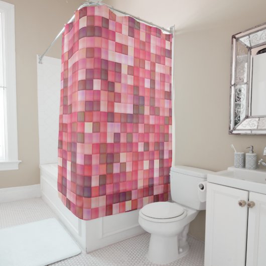 Roze en Paarse vierkant mozaïek Douchegordijn (In situ)