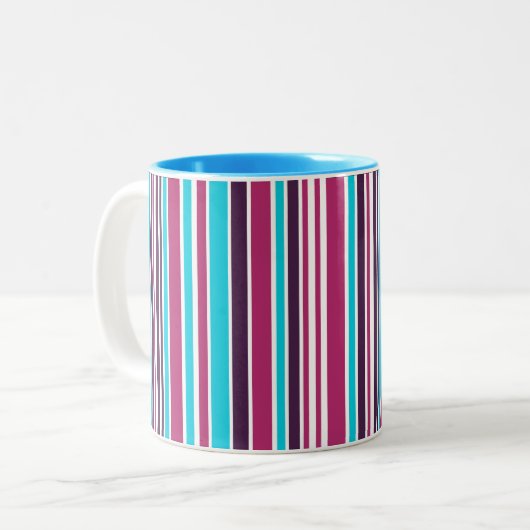 Roze en Paarse Violet Striped Two-Tone Koffee Mok (Voorkant links)