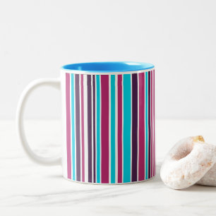 Roze en paarse violette gestreepte tweekleurige ko koffiemok