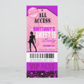 Roze en Paarse VIP Sweet 16 Ticket Party Kaart (Staand voorkant)