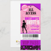 Roze en Paarse VIP Sweet 16 Ticket Party Kaart (Voorkant / Achterkant)