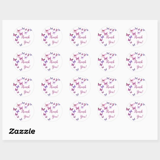Roze en Paarse vlinder Baby shower Dank u Ronde Sticker (Vel)