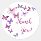 Roze en Paarse vlinder Baby shower Dank u Ronde Sticker (Voorkant)