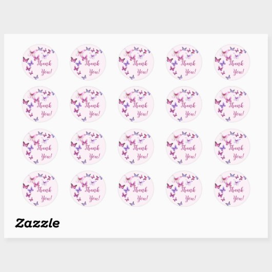 Roze en Paarse vlinder Baby shower Dank u Ronde Sticker (Vel)