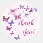Roze en Paarse vlinder Baby shower Dank u Ronde Sticker (Voorkant)