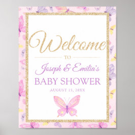 Roze en Paarse vlinder Baby shower Welkom Poster