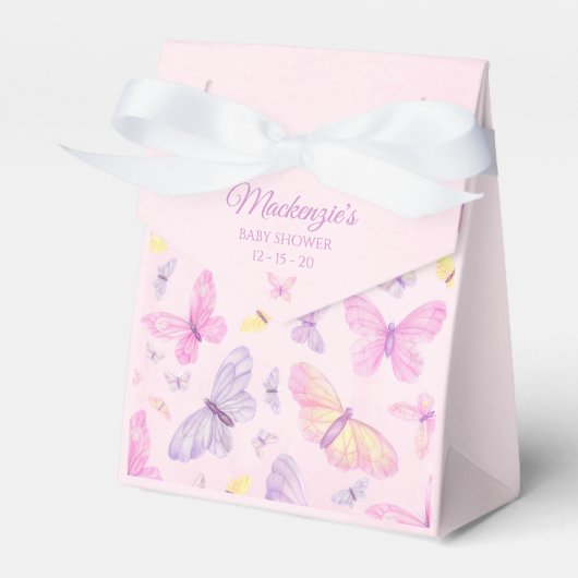 Roze en Paarse Vlinder Custom Baby shower Bedankdoosjes (Voorkant Zijde)