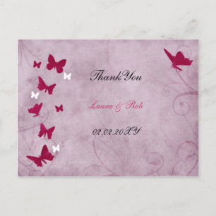 roze en paarse vlinder Dank u Briefkaart