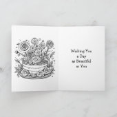 Roze en Paarse vlinder en bloemen Verjaardag Kaart (Binnen)