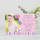 Roze en Paarse vlinder Fotodag uitnodiging (Staand voorkant)