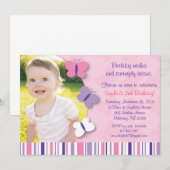 Roze en Paarse vlinder Fotodag uitnodiging (Voorkant / Achterkant)