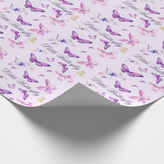 Roze en Paarse Vlinder Kinderverjaardag Cadeaupapier (Hoek)