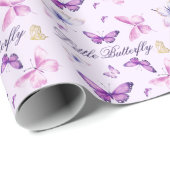 Roze en Paarse Vlinder Kinderverjaardag  Cadeaupapier (Rol Hoek)