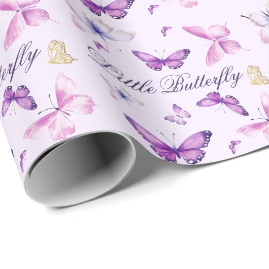 Roze en Paarse Vlinder Kinderverjaardag Cadeaupapier (Rol Hoek)