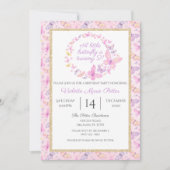 Roze en Paarse Vlinder Meisjes Verjaardagsfeest Kaart (Voorkant)